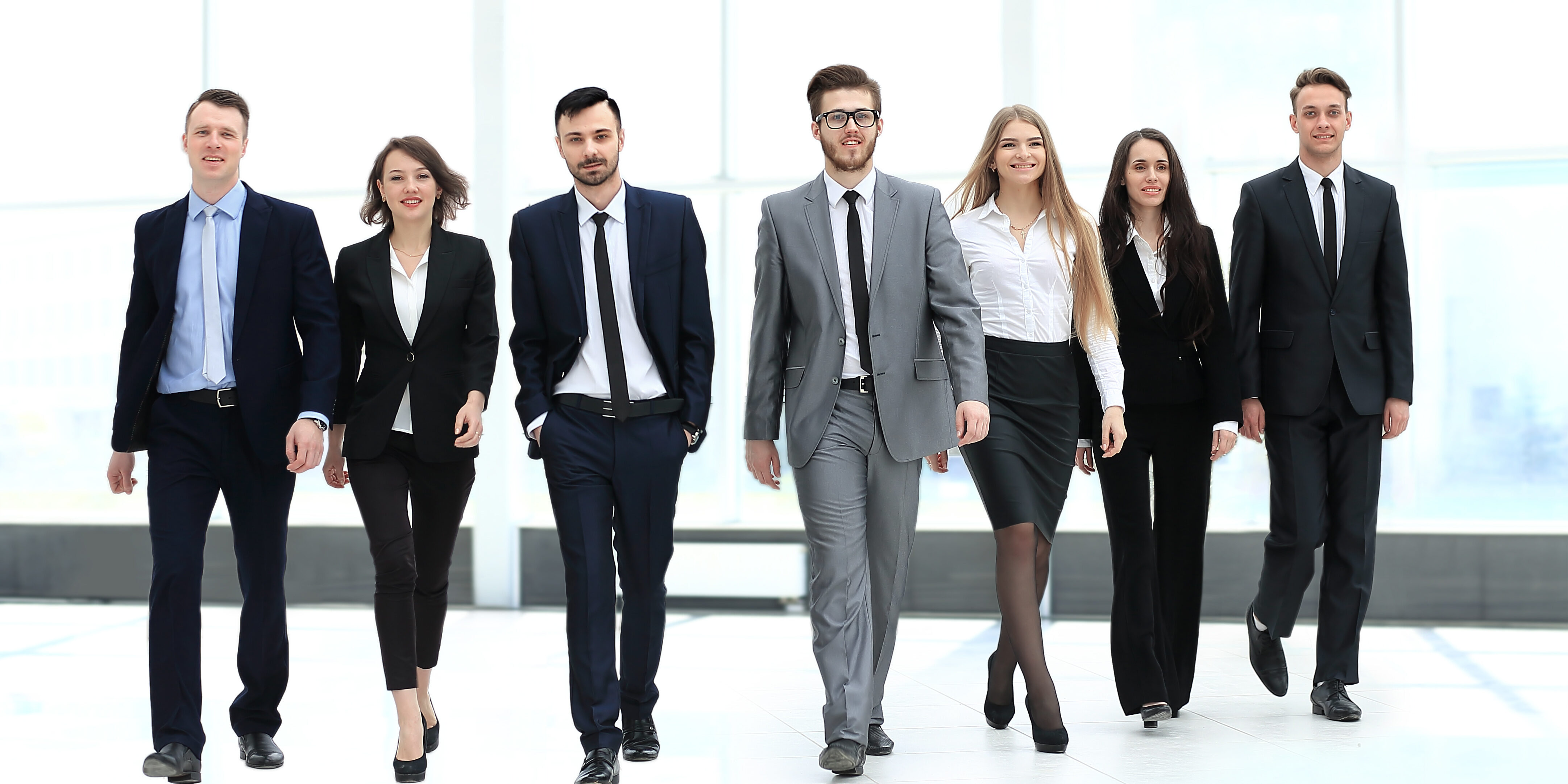 business team, businesspeople group walking